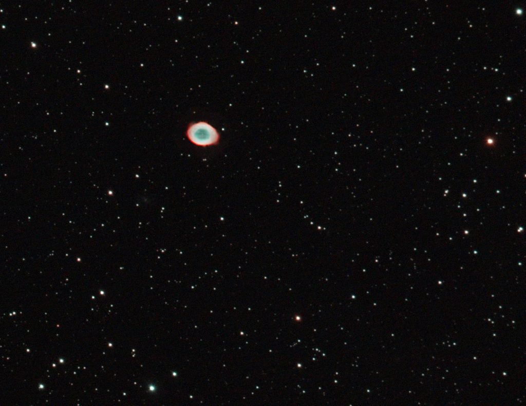 The Ring Nebula. the remains of a star they died around 5000 years ago.